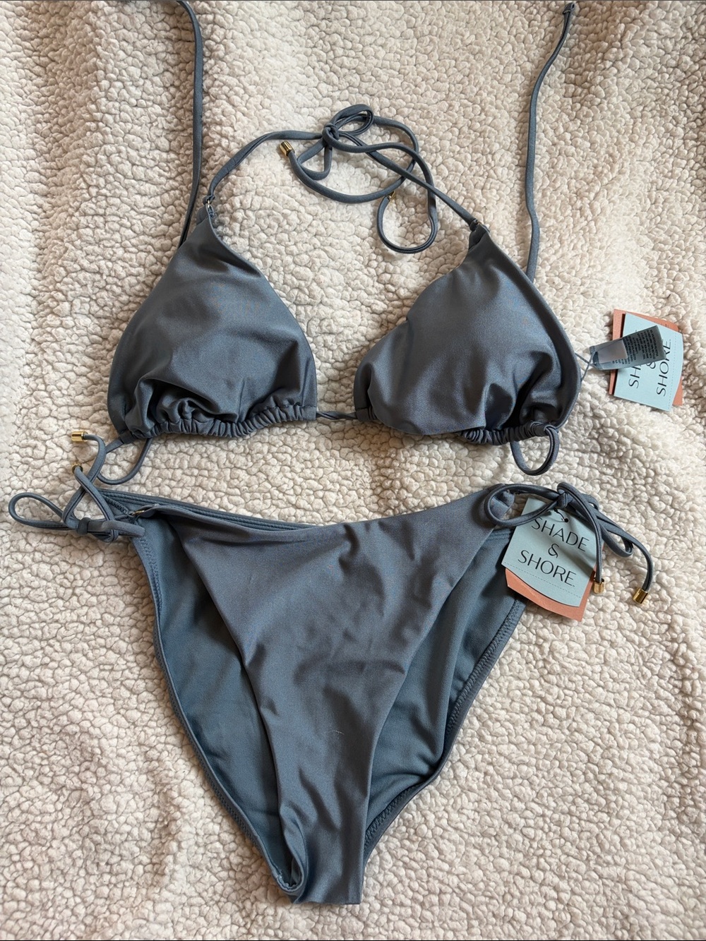 Shade & Shore Charcoal Triangle Tie-Side Bikini Set